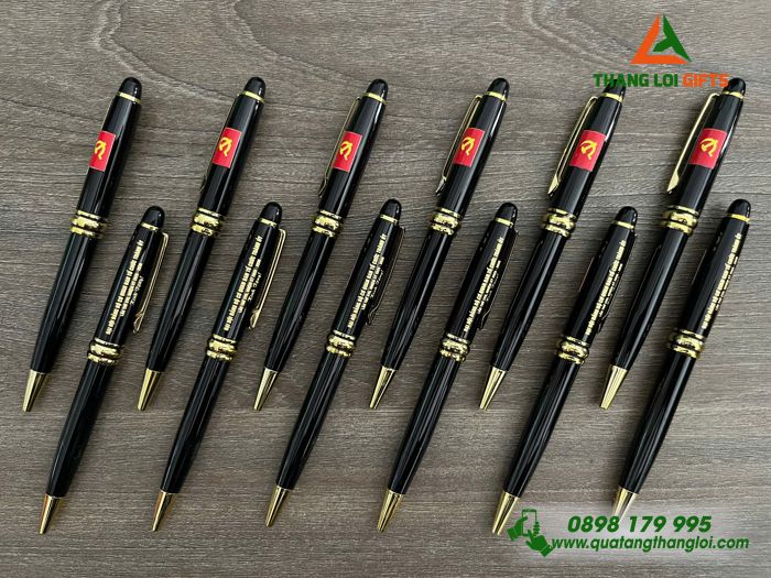 Bút Ký Kim Loại Xoay Màu Đen Khoen Vàng - In Logo Đảng Cộng Sản Việt Nam