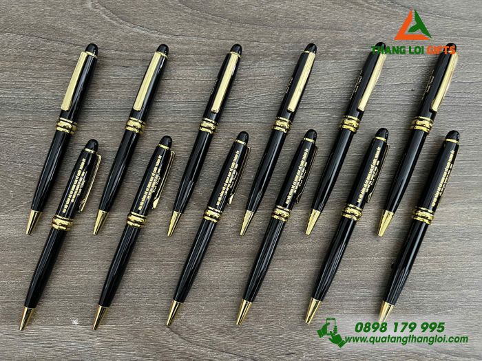 Bút Ký Kim Loại Xoay Màu Đen Khoen Vàng - Khắc Tên Đại Hội Đảng Bộ