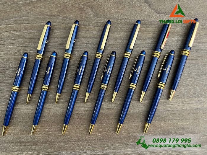 Bút Ký Kim Loại Xoay Màu Xanh Khoen Vàng - Khắc Logo Doanh Nghiệp COGNISIAN