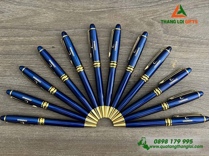 Bút Ký Kim Loại Xoay Màu Xanh Khoen Vàng - Khắc Logo Doanh Nghiệp COGNISIAN
