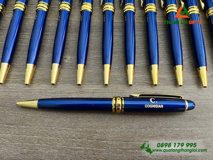 Bút Ký Kim Loại Xoay Màu Xanh Khoen Vàng - Khắc Logo Doanh Nghiệp COGNISIAN