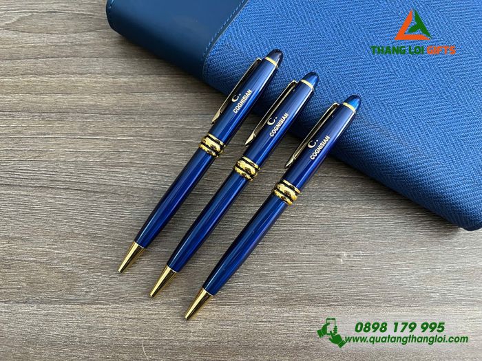 Bút Ký Kim Loại Xoay Màu Xanh Khoen Vàng - Khắc Logo Doanh Nghiệp COGNISIAN