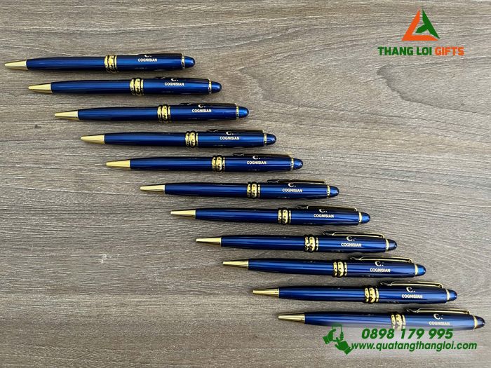 Bút Ký Kim Loại Xoay Màu Xanh Khoen Vàng - Khắc Logo Doanh Nghiệp COGNISIAN