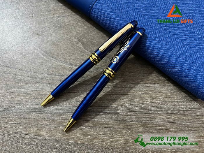 Bút Ký Kim Loại Xoay Màu Xanh Khoen Vàng - Khắc Logo Hội Chữ Thập Đỏ Việt Nam