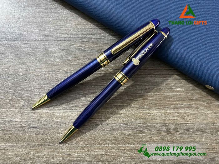 Bút Ký Kim Loại Xoay Màu Xanh Khoen Vàng - Khắc Logo Doanh Nghiệp KINGLANDS