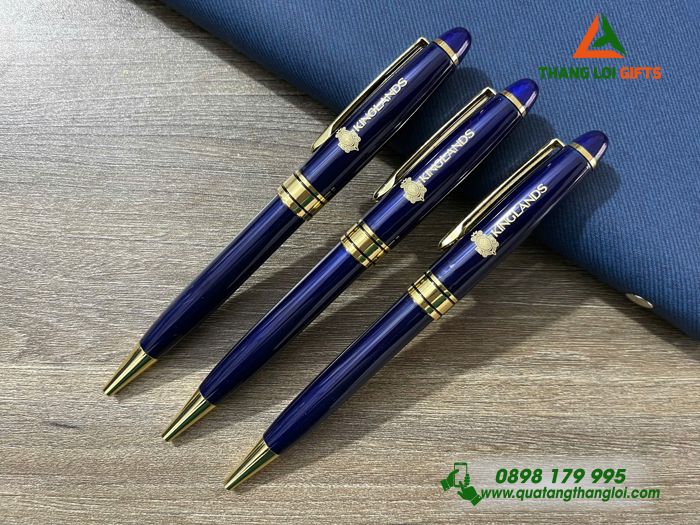 Bút Ký Kim Loại Xoay Màu Xanh Khoen Vàng - Khắc Logo Doanh Nghiệp KINGLANDS
