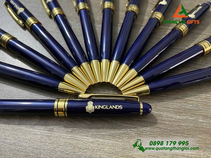 Bút Ký Kim Loại Xoay Màu Xanh Khoen Vàng - Khắc Logo Doanh Nghiệp KINGLANDS