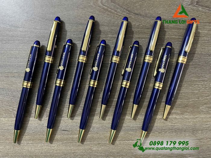 Bút Ký Kim Loại Xoay Màu Xanh Khoen Vàng - Khắc Logo Doanh Nghiệp KINGLANDS