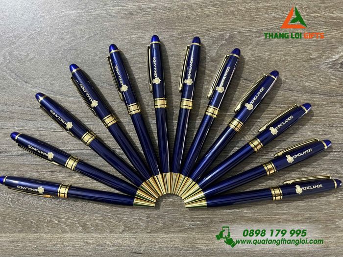 Bút Ký Kim Loại Xoay Màu Xanh Khoen Vàng - Khắc Logo Doanh Nghiệp KINGLANDS