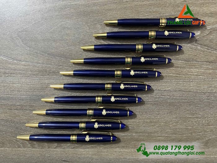 Bút Ký Kim Loại Xoay Màu Xanh Khoen Vàng - Khắc Logo Doanh Nghiệp KINGLANDS