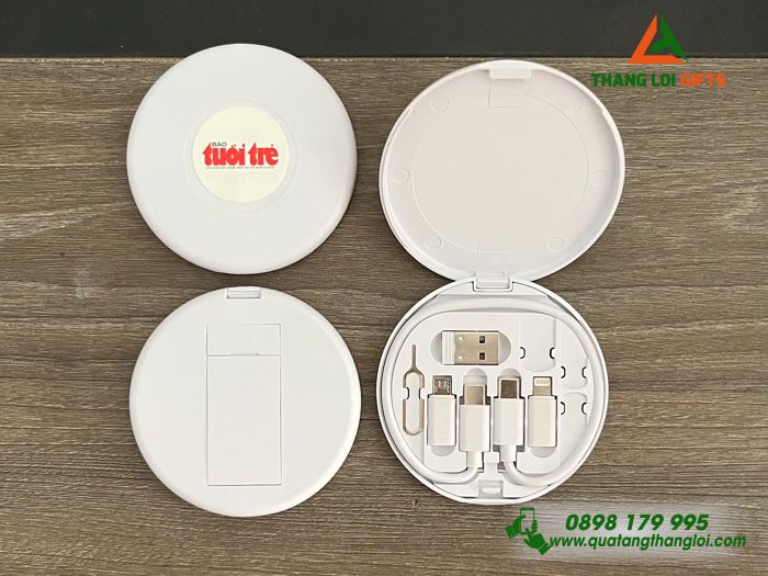 Cáp Sạc Đa Năng Màu Trắng - In Logo Báo Tuổi Trẻ