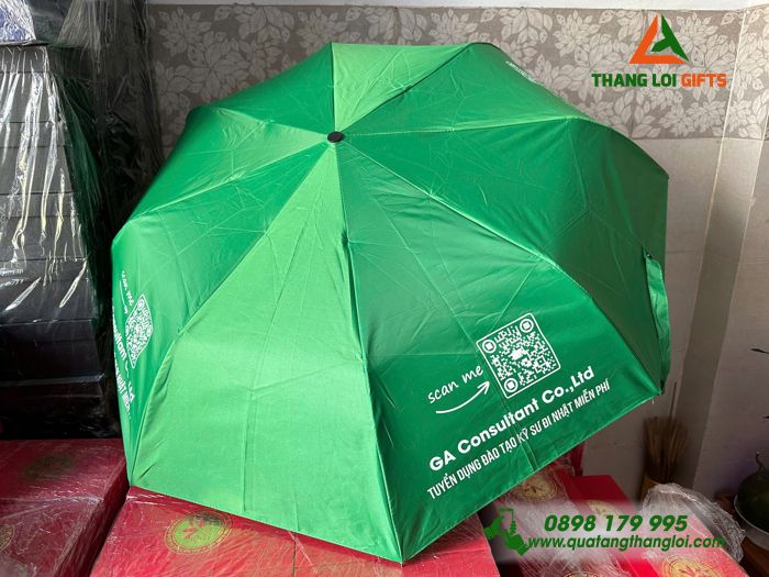Ô Dù Cầm Tay Gập 3 Màu Xanh Lá - In Logo Doanh Nghiệp GA Consultant Việt Nam