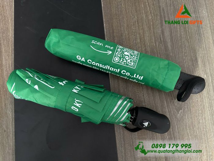 Ô Dù Cầm Tay Gập 3 Màu Xanh Lá - In Logo Doanh Nghiệp GA Consultant Việt Nam