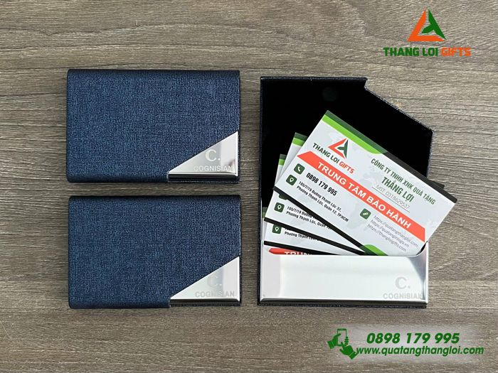 Hộp Đựng Namecard Vát Cạnh Màu Xanh - Khắc Logo Doanh Nghiệp COGNISIAN