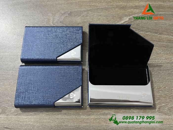 Hộp Đựng Namecard Vát Cạnh Màu Xanh - Khắc Logo Doanh Nghiệp SANO MEDIA