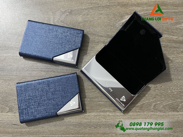 Hộp Đựng Namecard Vát Cạnh Màu Xanh - Khắc Logo Doanh Nghiệp SANO MEDIA