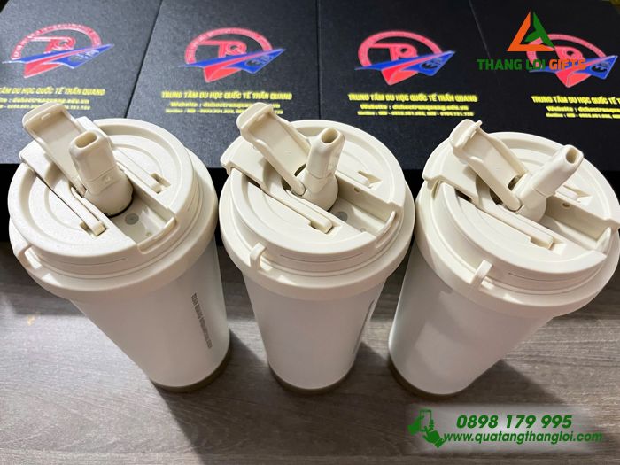 Ly Giữ Nhiệt 530ml Màu Trắng Kem - Khắc Logo Trung Tâm Du Học Quốc Tế Trần Quang