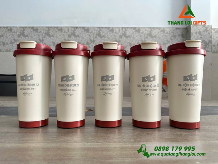 Ly Giữ Nhiệt Coffe 530ml Màu Đỏ - Khắc Logo Đại Hội Chi Bộ Cụm 22