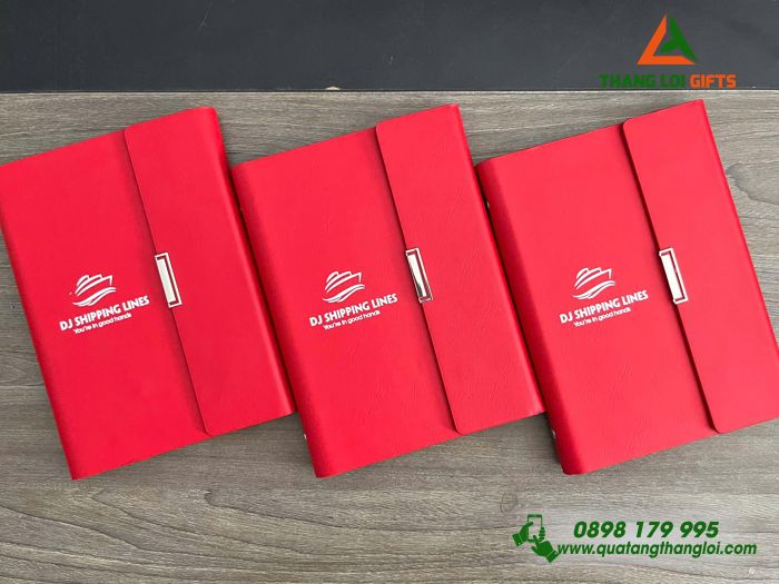 Sổ Tay Bìa Còng Gập 3 Màu Đỏ - In Logo Doanh Nghiệp DJ SHIPPING LINES