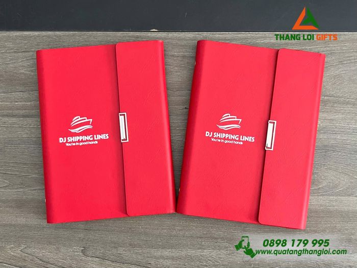 Sổ Tay Bìa Còng Gập 3 Màu Đỏ - In Logo Doanh Nghiệp DJ SHIPPING LINES