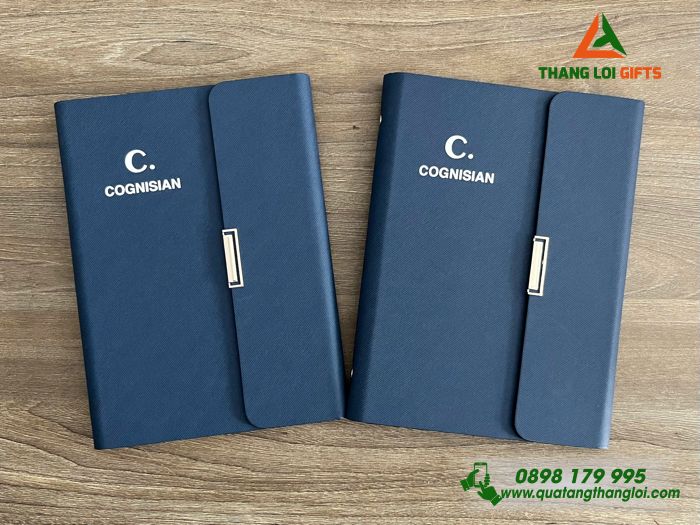 Sổ Tay Bìa Còng Gập 3 Màu Xanh - In Logo Doanh Nghiệp COGNISIAN