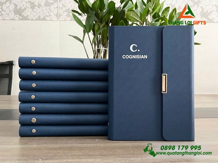 Sổ Tay Bìa Còng Gập 3 Màu Xanh - In Logo Doanh Nghiệp COGNISIAN