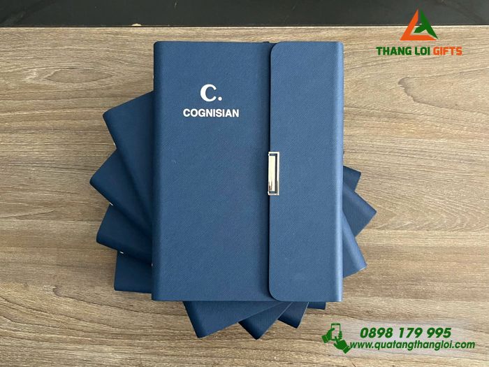 Sổ Tay Bìa Còng Gập 3 Màu Xanh - In Logo Doanh Nghiệp COGNISIAN