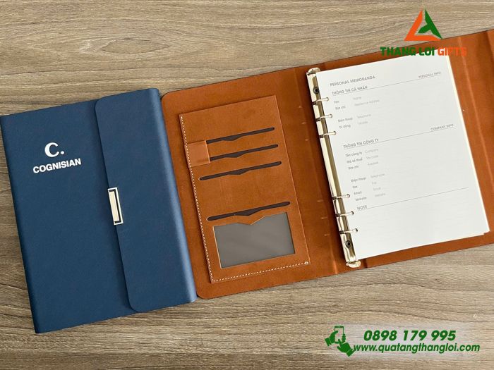 Sổ Tay Bìa Còng Gập 3 Màu Xanh - In Logo Doanh Nghiệp COGNISIAN