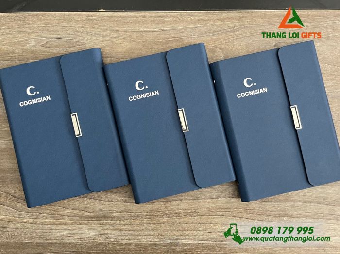 Sổ Tay Bìa Còng Gập 3 Màu Xanh - In Logo Doanh Nghiệp COGNISIAN