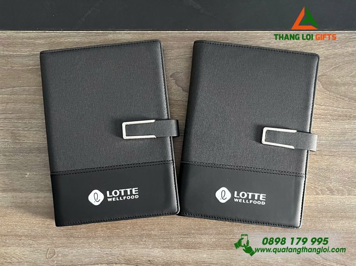Sổ Tay Bìa Còng Màu Đen - In Logo Doanh Nghiệp LOTTE WELLFOOD