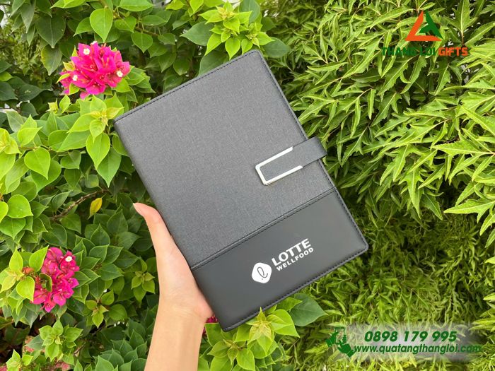 Sổ Tay Bìa Còng Màu Đen - In Logo Doanh Nghiệp LOTTE WELLFOOD