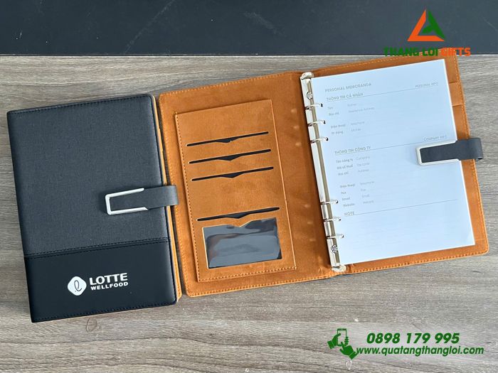 Sổ Tay Bìa Còng Màu Đen - In Logo Doanh Nghiệp LOTTE WELLFOOD