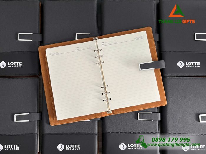Sổ Tay Bìa Còng Màu Đen - In Logo Doanh Nghiệp LOTTE WELLFOOD