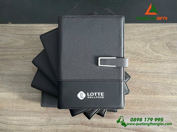 Sổ Tay Bìa Còng Màu Đen - In Logo Doanh Nghiệp LOTTE WELLFOOD