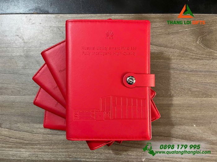 Sổ Tay Bìa Còng Màu Đỏ - In Dập Chìm Logo Thương Hiệu HUAWEI