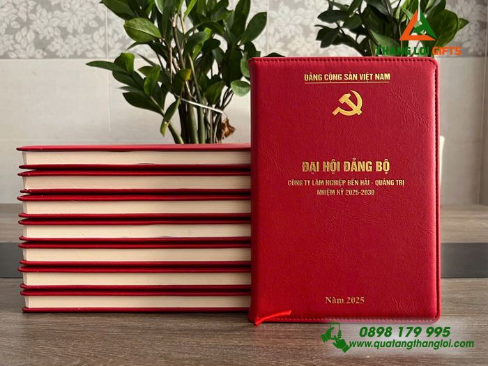 Sổ Tay Dán Gáy Màu Đỏ - In Logo Đảng Cộng Sản Việt Nam