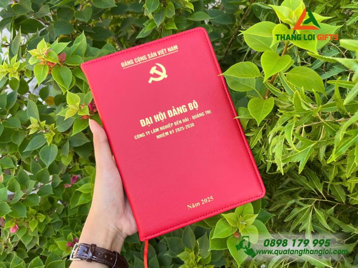 Sổ Tay Dán Gáy Màu Đỏ - In Logo Đảng Cộng Sản Việt Nam