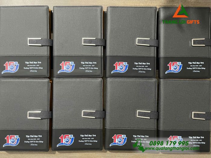Sổ Tay Bìa Còng Màu Đen - In Logo Mừng 15 Năm Trường THPT B Kim Bảng
