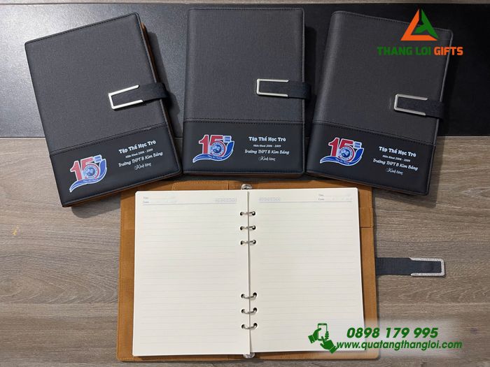 Sổ Tay Bìa Còng Màu Đen - In Logo Mừng 15 Năm Trường THPT B Kim Bảng