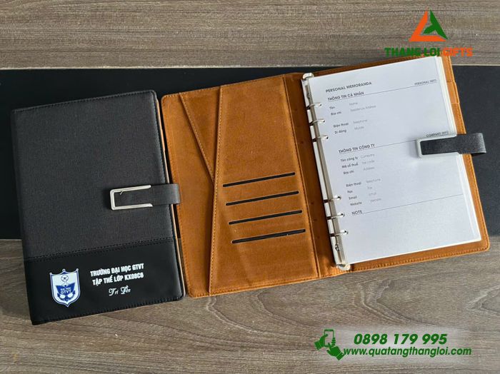 Sổ Tay Bìa Còng Màu Đen - In Logo Trường Đại học Giao Thông Vận Tải