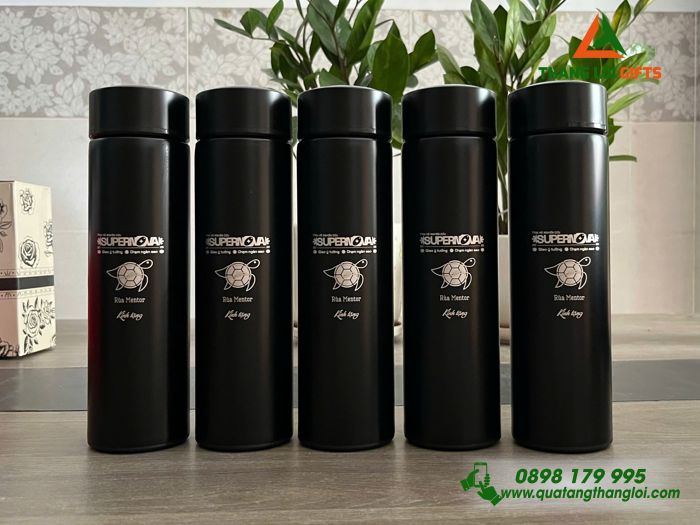Bình Giữ Nhiệt Inox Màu Đen - Khắc Logo Trại Hè Nghiên Cứu SUPERNOVA