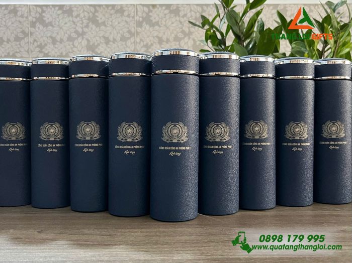 Bình Giữ Nhiệt Sơn Nhám Màu Xanh - Khắc Logo Bộ Công An