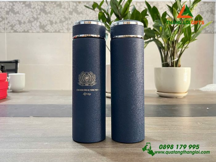 Bình Giữ Nhiệt Sơn Nhám Màu Xanh - Khắc Logo Bộ Công An