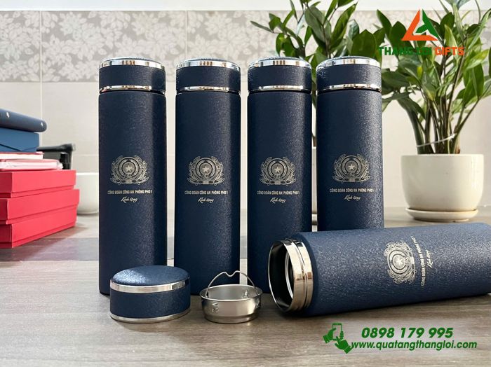 Bình Giữ Nhiệt Sơn Nhám Màu Xanh - Khắc Logo Bộ Công An