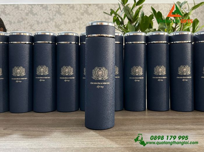 Bình Giữ Nhiệt Sơn Nhám Màu Xanh - Khắc Logo Bộ Công An