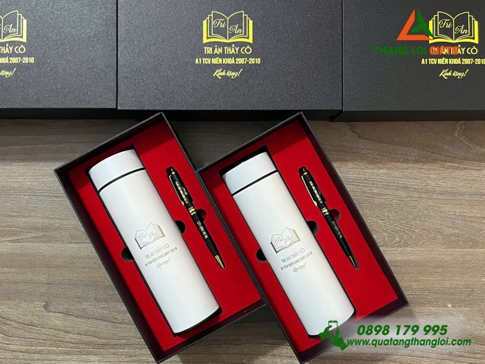 Bộ Quà Tặng (Bình Giữ Nhiệt & Bút Ký) - In Khắc Nội Dung Tri Ân Thầy Cô