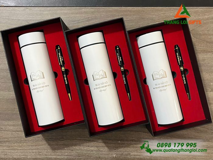 Bộ Quà Tặng (Bình Giữ Nhiệt & Bút Ký) - In Khắc Nội Dung Tri Ân Thầy Cô