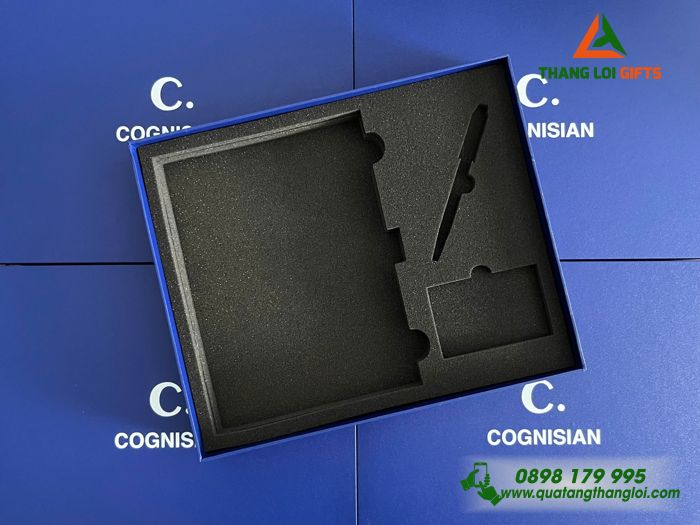 Giftset Bộ Quà Tặng (Sổ+ Hộp Namecard+ Bút) Màu Xanh - In Khắc Logo Doanh Nghiệp COGNISIAN