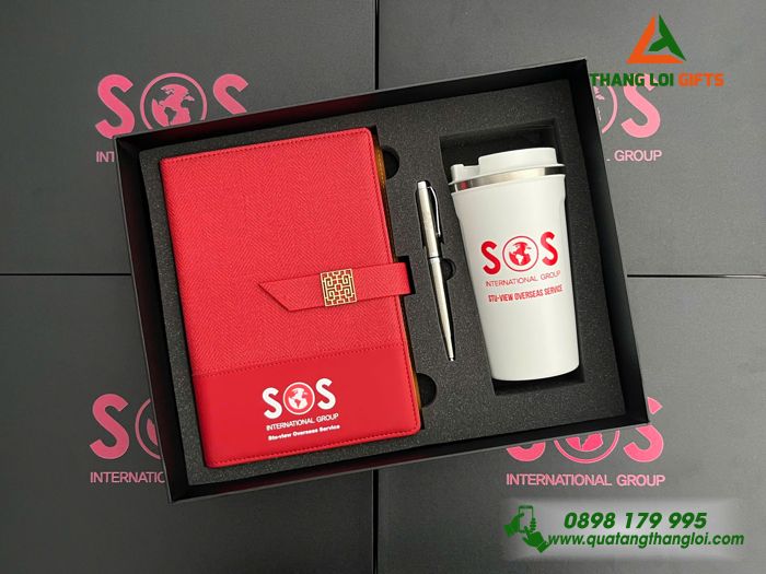 Giftset Bộ Quà Tặng (Sổ+ Ly+ Bút) - In Khắc Logo Doanh Nghiệp SOS International Group