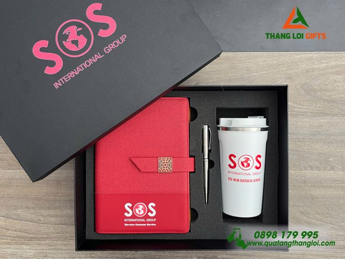 Giftset Bộ Quà Tặng (Sổ+ Ly+ Bút) - In Khắc Logo Doanh Nghiệp SOS International Group